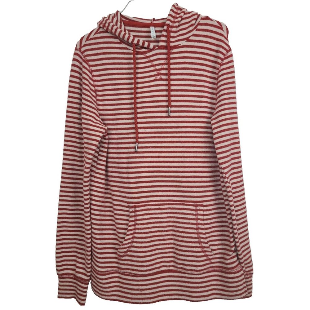Z Supply Womens Striped Hoodie Small Red White Soft Knit‎ Long Sleeve Pullover